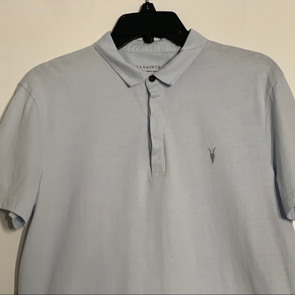 SOLD GRAILED ALL SAINTS Brace Slim Fit Sky Blue  100% Cotton Men’s Polo Shirt - Picture 2 of 11